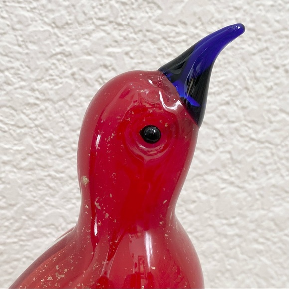 Vintage 9” Red Cardinal Bird on a Clear Branch Murano Style Art Glass Decor - Picture 9 of 13